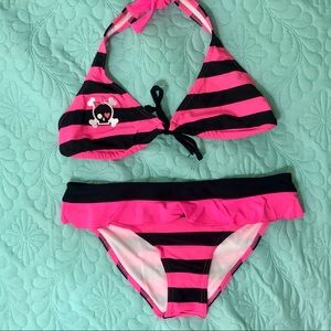 Spencer’s Pink & Black Striped Bikini